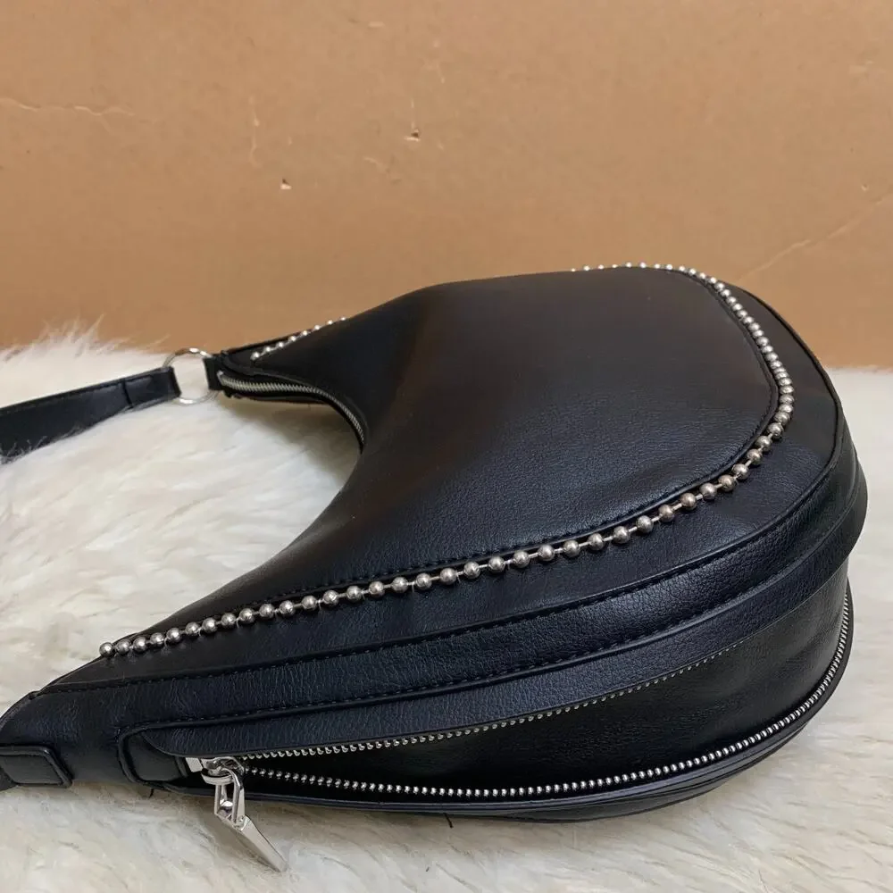 I.N.C. Black Vegan Leather Expandable KOLLEENE Ball Chain Hobo XB